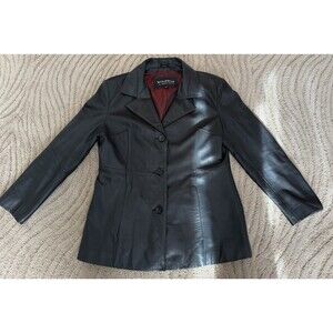 Wilsons leather single breasted black leather button up jacket women’s size med